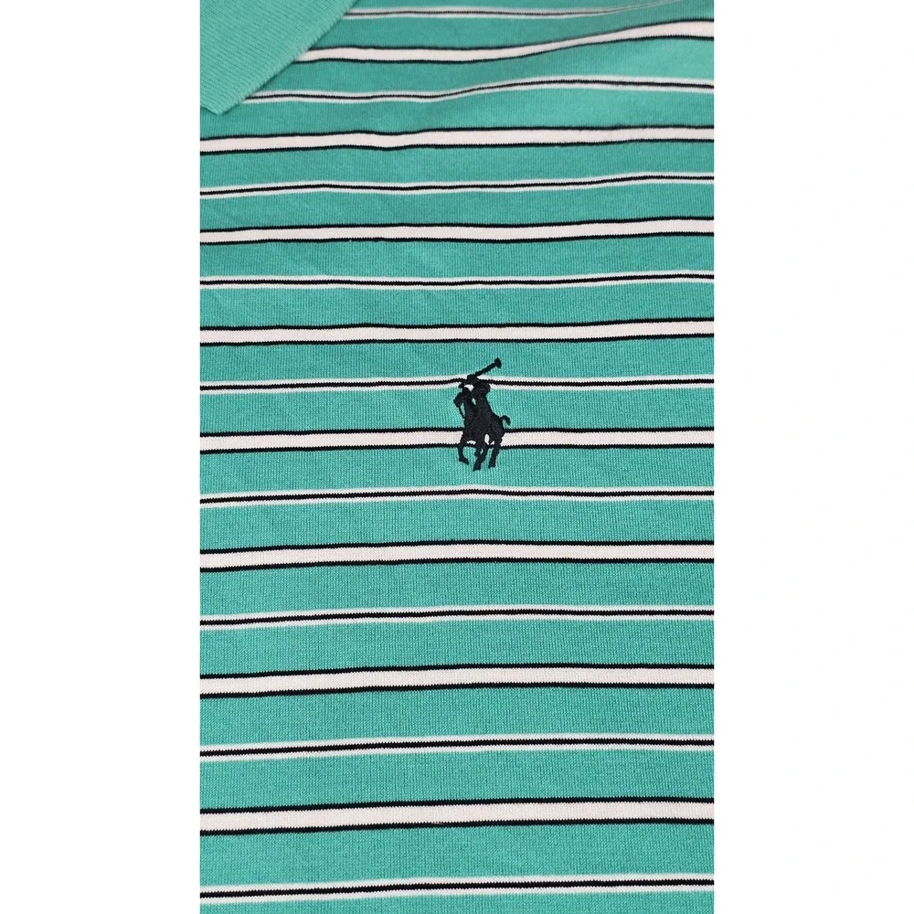 VTG Polo Golf Ralph Lauren Polo Shirt Mens XL Green White Stripe 100% Pima